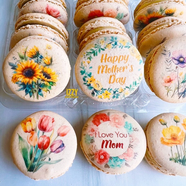 Flower Mother's Day French Macarons Box- Gift Macaroons 6, 12 or 24 - Gift box Mother's Day - Moms Gift - Mother's Gifts Ideas