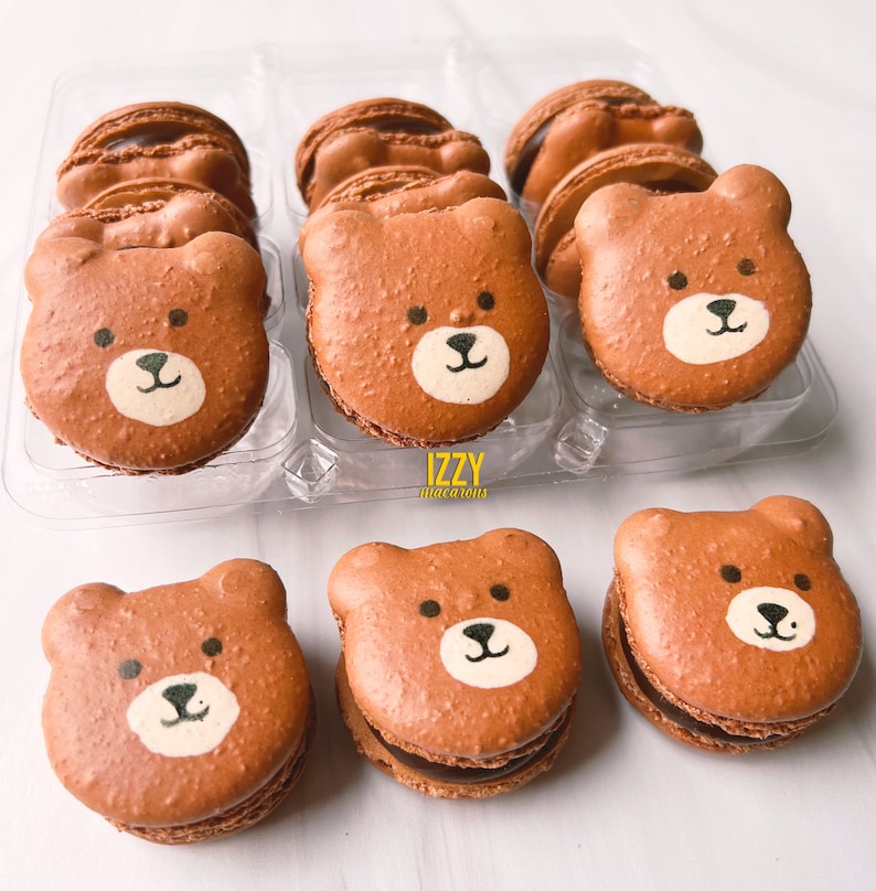Bear French Macarons 12 or 24 Choose your flavors Edible Macaroons French Cookies Teddy Bear cookies Macarons image 8