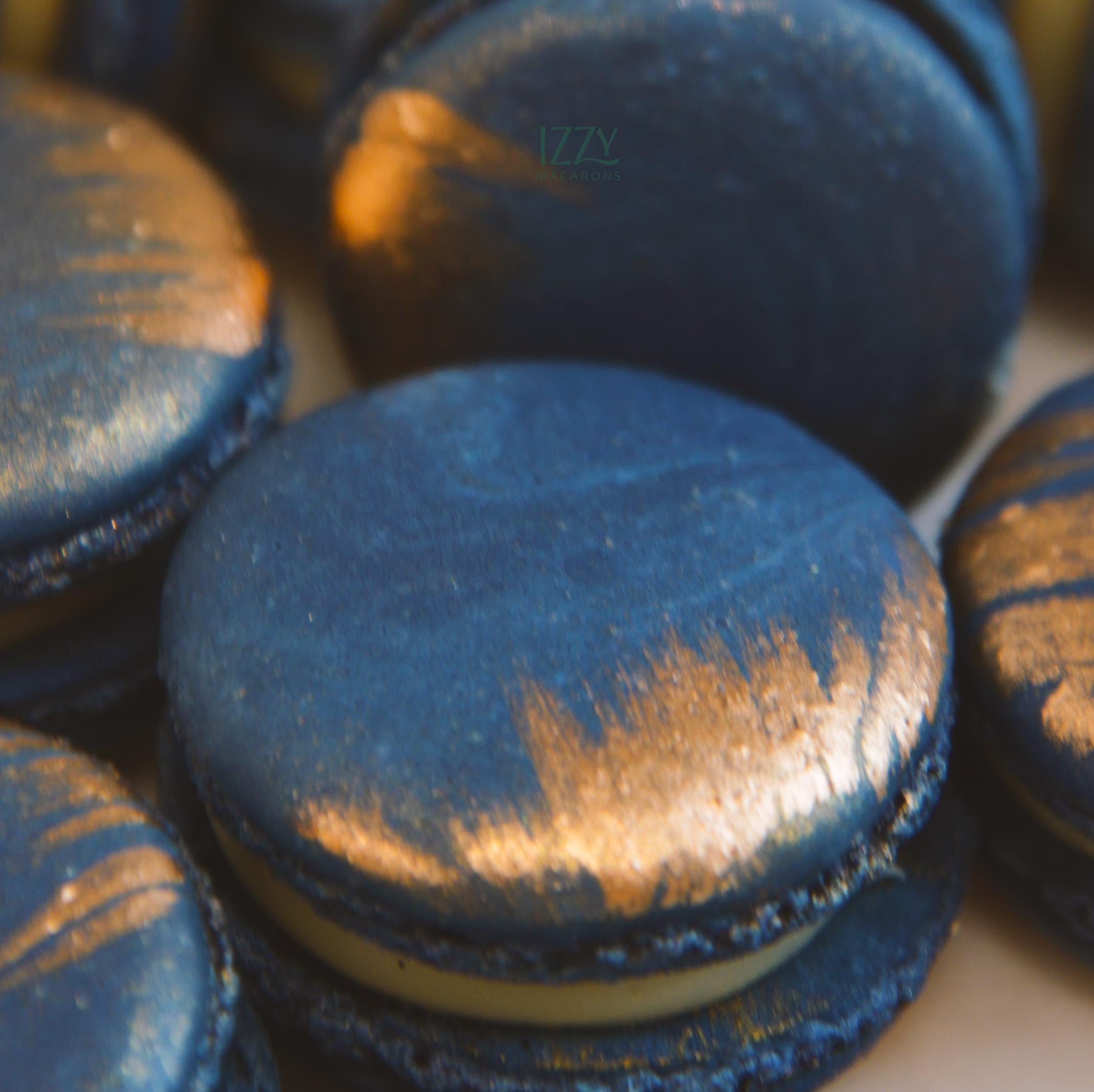 Navy Blue Macarons With Gold Splatter French Macarons - Choose