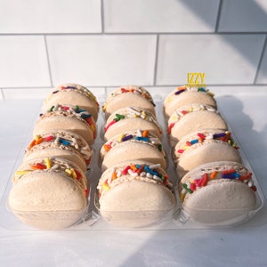 Birthday Vanilla Cake French Macarons - 6, 12 or 24 - French Vanilla Flavor Macaroons - White Birthday Macrons