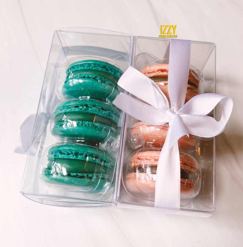 Macroons Box Ribbon Party Macarons Favor Clear Box With 3 - Party Favor - Choose Color ...
