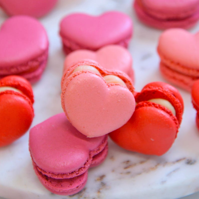 Heart Shaped Macarons French Macarons - Heart Box - Valentine's Day - Gift Box - French Cookies - Valentine's day Heart Macarons image 1