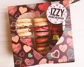 Valentine's 12 French Macarons Heart Box Designs - Assorted
