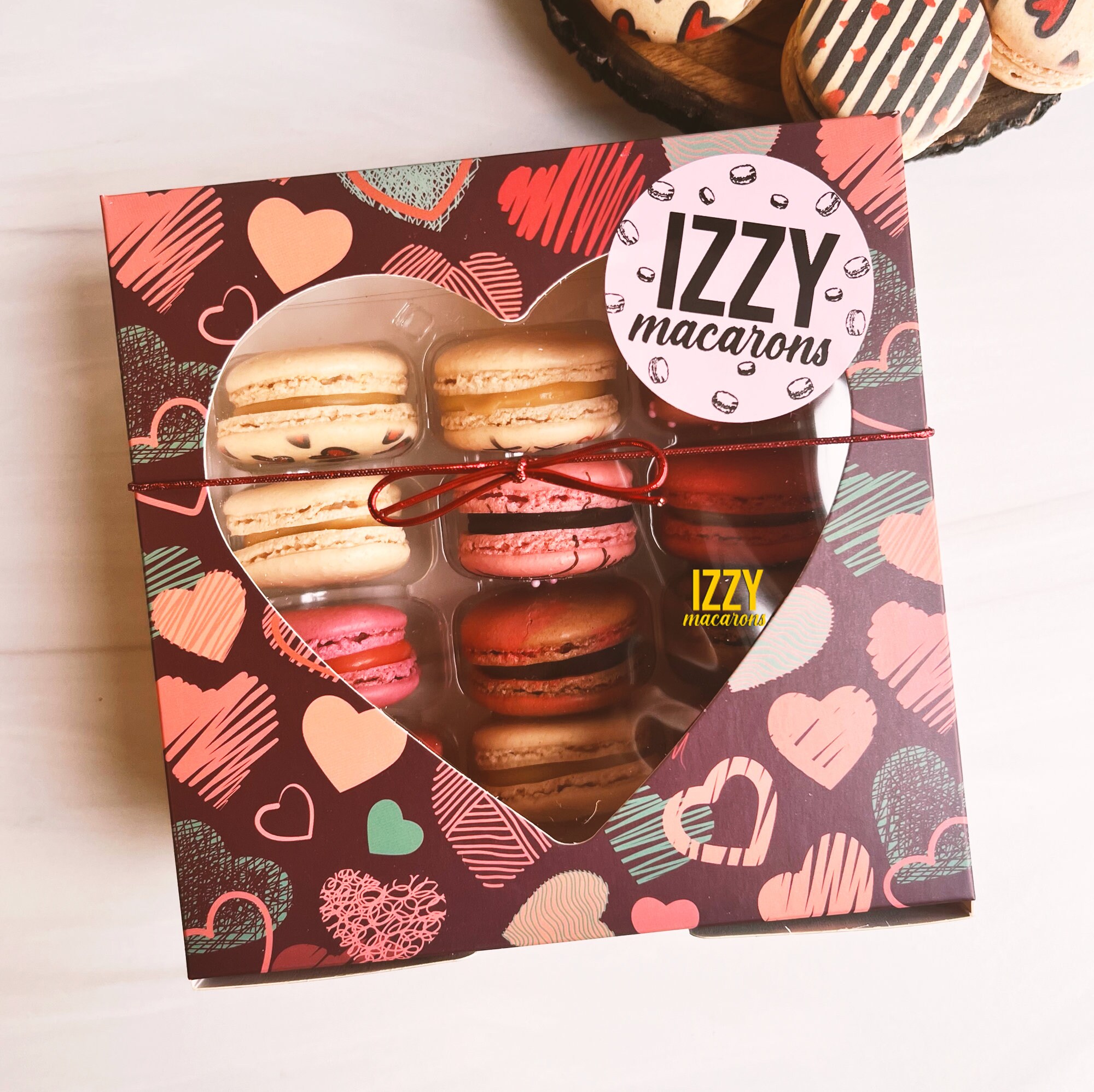 Valentine's 12 French Macarons Heart Box Designs - Assorted