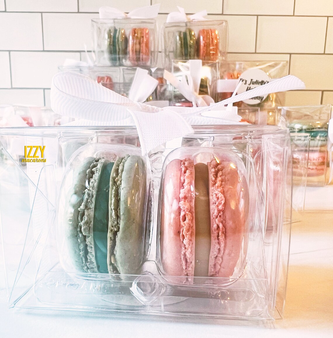Macarons Favor Clear Box With 2 Macarons Party Favor Etsy
