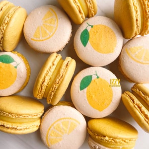 Lemon French Macarons - 6.12 or 24 - French Yellow Macaroons - Choose Designs