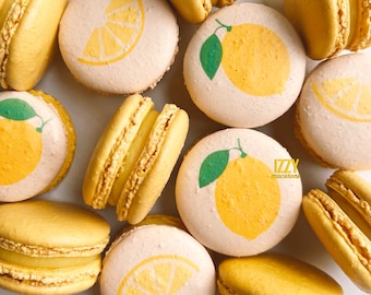 Lemon French Macarons - 6.12 or 24 - French Yellow Macaroons - Choose Designs