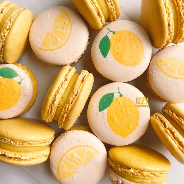Macarrones franceses de limón - 6, 12 o 24 - Macarrones franceses amarillos - Elige tu diseño