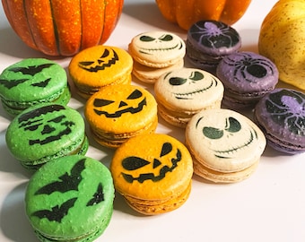 Halloween Box French Macarons - 6/12/24 - Flavors pre selected - Jack O' Lantern, Spider Halloween Cookies Macaroons Edible