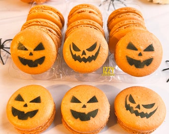 Halloween Pumpkin French Macarons - 6/12/24 - Choose your Flavor - Pumpkin, Jack o Lantern Cookies Macaroons Edible