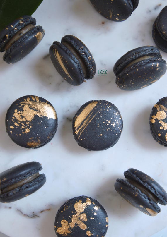 Black Macarons With Gold Splatter French Macarons - Choose Your