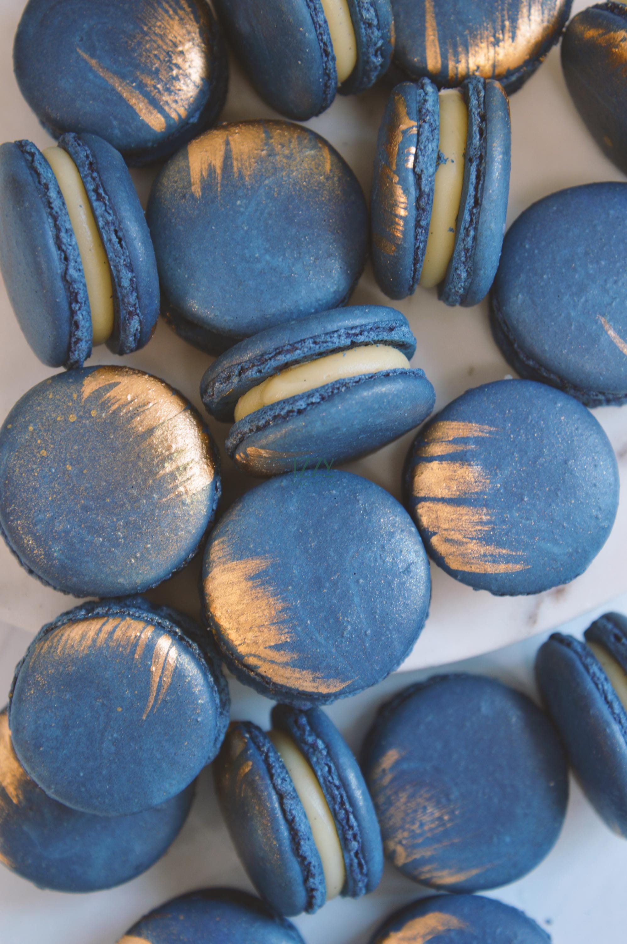 Navy Blue Macarons With Gold Splatter French Macarons - Choose