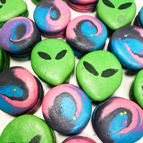 Alien and Galaxy Space Macarons - 6/12/24 - Choose your Flavor - French Macaroons - Galaxy Cookies Alien Cookies