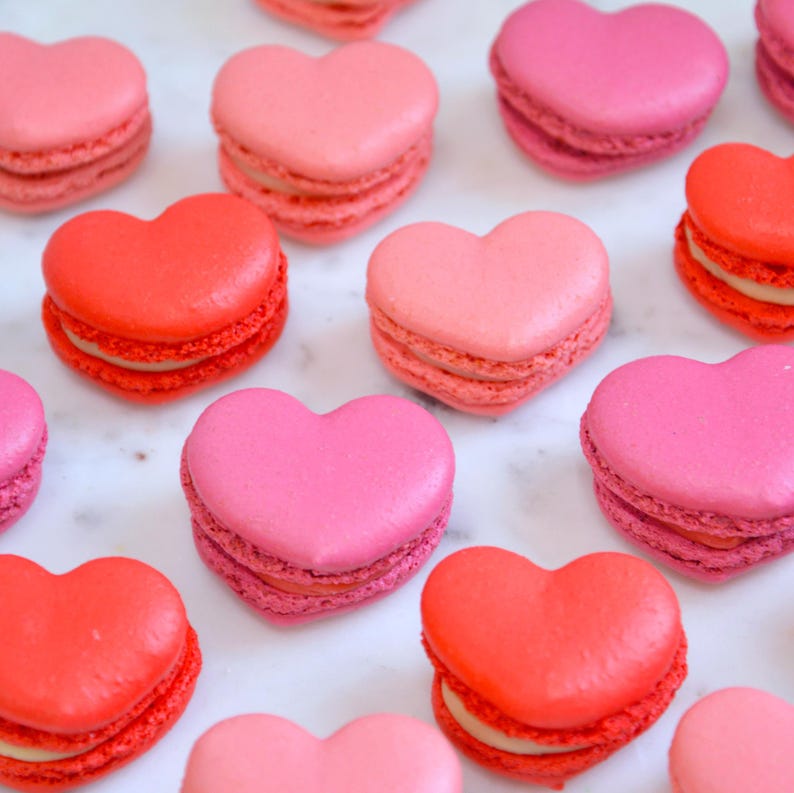 Heart Shaped Macarons French Macarons - Heart Box - Valentine's Day - Gift Box - French Cookies - Valentine's day Heart Macarons image 2