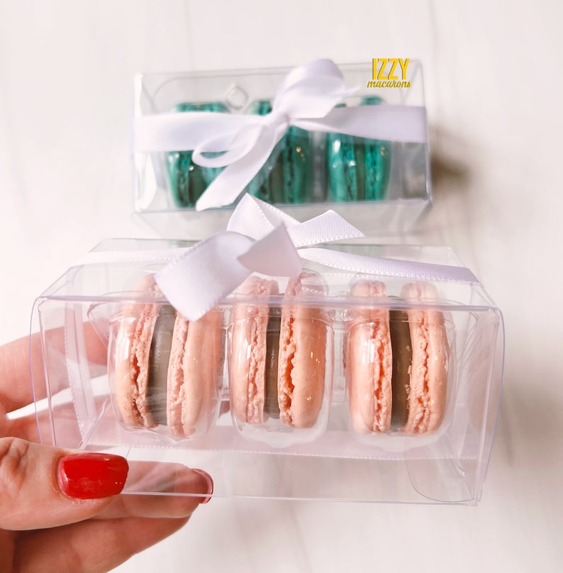 Macroons Box Ribbon Party Macarons Favor Clear Box With 3 - Party Favor - Choose Color ...