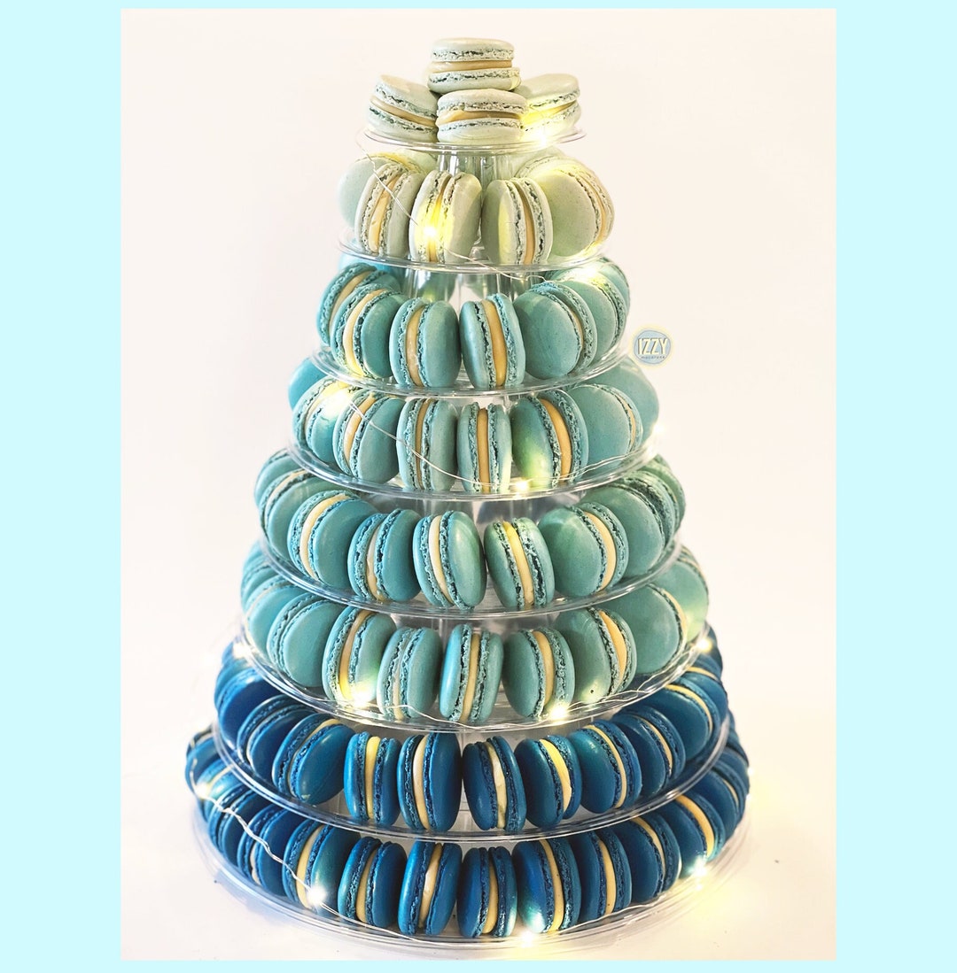 8 Tier Blue Ombré Macaron Tower - 132 Macarons - Add String Lights