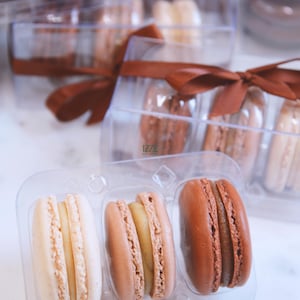 Party Macarons Favor Clear Box with 3 - Party Favor - Choose Color - Baby Shower/Kids Party/Weddings French Macaroons 12,24,36,48 Boxes