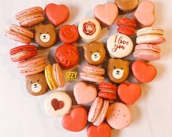 Surprise me Valentine's Day Set French Macarons - Gift Box - 6, 12 or 24 - Mix of designs Macarons - Valentines Gift Macarons