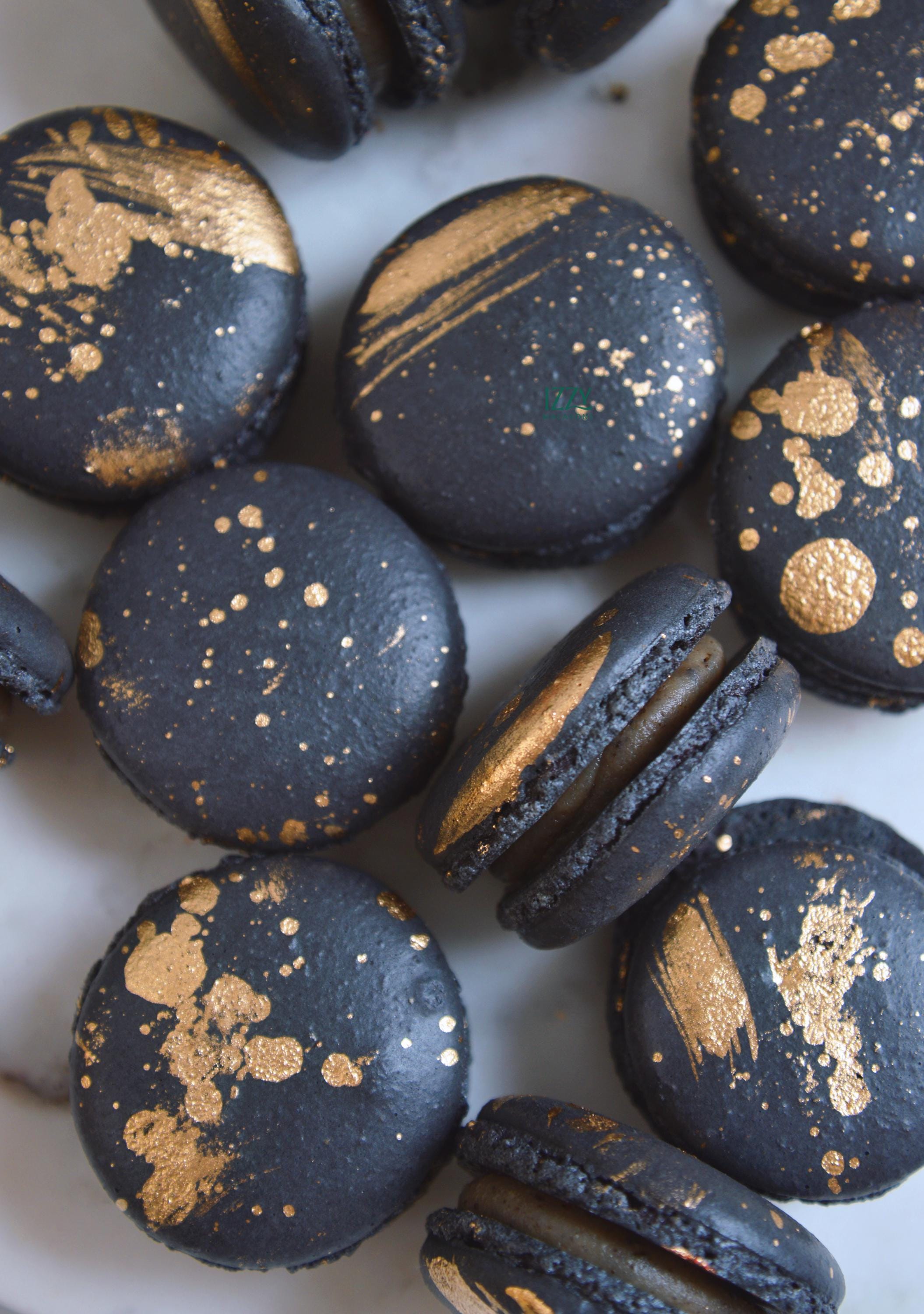 Black Macarons With Gold Splatter French Macarons - Choose Your