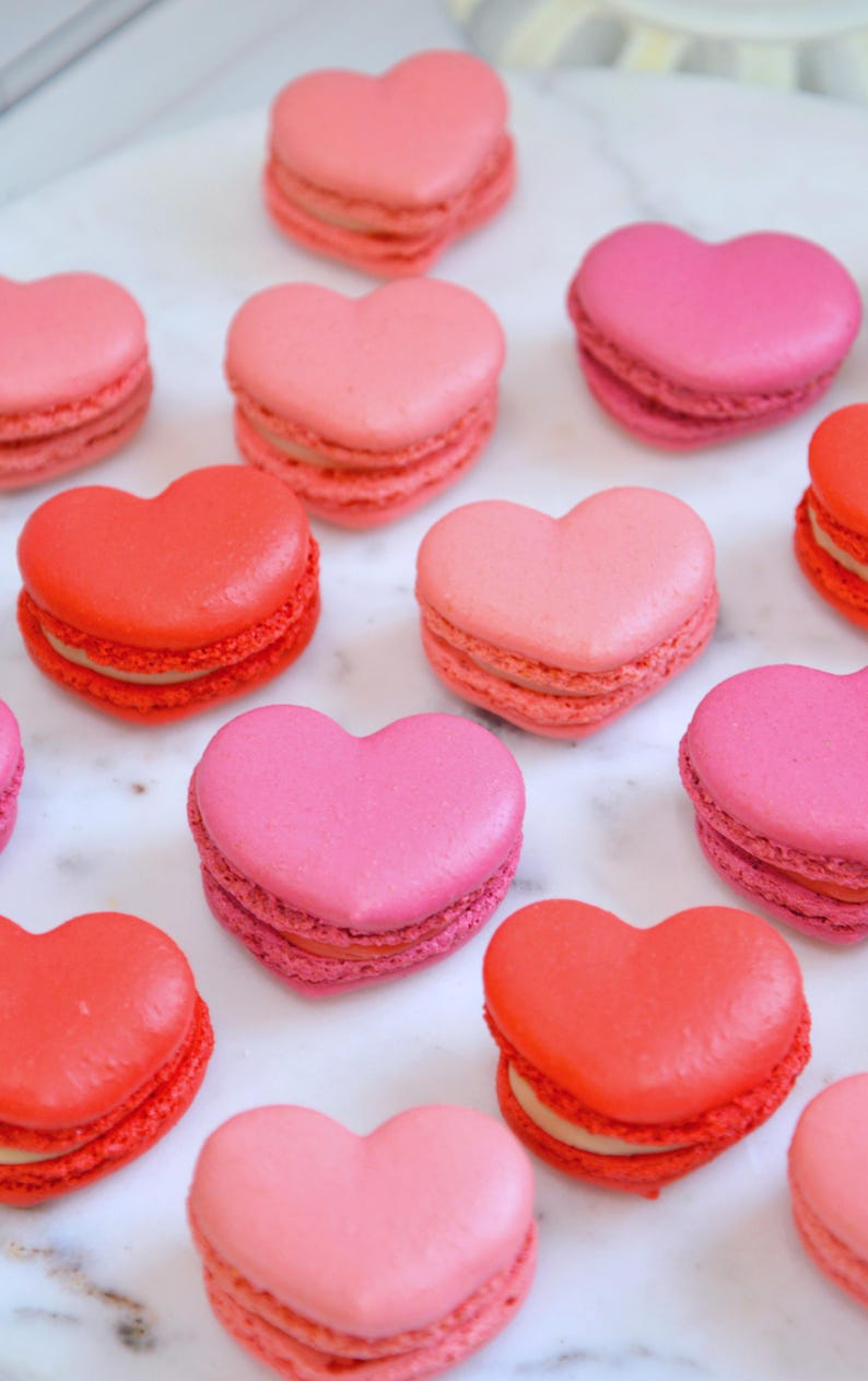 Heart Shaped Macarons French Macarons - Heart Box - Valentine's Day - Gift Box - French Cookies - Valentine's day Heart Macarons image 4