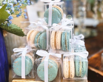 Party Macarons Favor Clear Box with 2 - Party Favor - Choose Color - Baby Shower/Kids Party/Weddings French Macaroons 12,24,36,48 Boxes