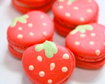 Strawberry Shaped French Macarons - 6.12 or 24 - Choose flavors Macaroons - Cookies Gifts Paris Macarons Cookies - Fruit Macarons