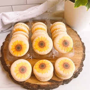 Sunflower French Macarons - 12 or 24 - Flowers, sunflower Choose Flavor Macaroons - Cookies Macrons