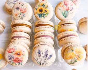 Spring Flowers French Macarons 12 or 24 - Choose your flavors - Spring, Lavender, Tulip Flowers Macarons - Flower -Valentines Mother&#39;s Day