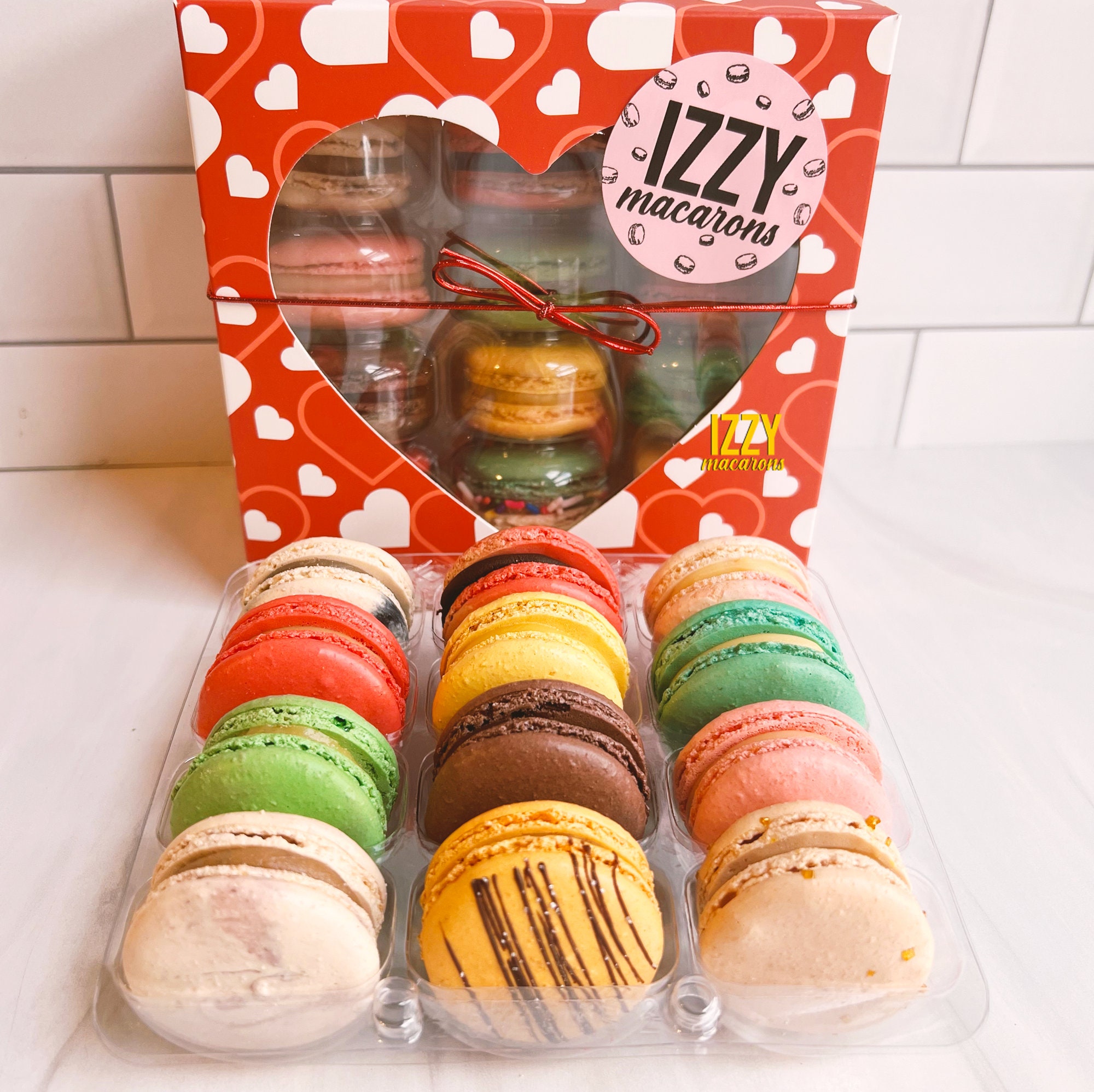 Valentine's 12 French Macarons Heart Box Designs - Assorted