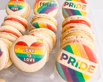 Pride French Macarons 6, 12, or 24 - Choose your Flavors - Rainbow LGBTQ Pride French Macaroons June Pride - Pride Cookies Macarons