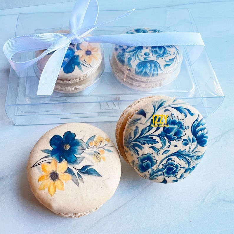 Macroons Box Ribbon Customized French Macarons Box of 2 - Party Favor Clear Box With 2 ...