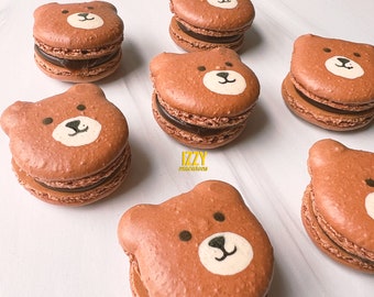 Bear French Macarons 12 or 24 - Choose your flavors - Edible Macaroons - French Cookies - Teddy Bear cookies Macarons