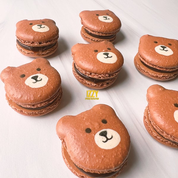 Bear French Macarons 12 or 24 - Choose your flavors - Edible Macaroons - French Cookies - Teddy Bear cookies Macarons