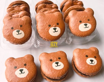Teddy Bear French Macarons 12 or 24 - Choose your flavors - Edible Macaroons - French Cookies - Teddy Bear cookies Macarons