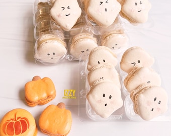 Ghost French Macarons - 6/12/24 - Flavor pre selected - Ghost Halloween Cookies Macaroons Edible - Pumpkin Spice Cheesecake