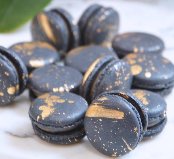 Black Macarons With Gold Splatter French Macarons - Choose Your
