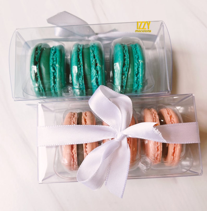 Macroons Box Ribbon Party Macarons Favor Clear Box With 3 - Party Favor - Choose Color ...