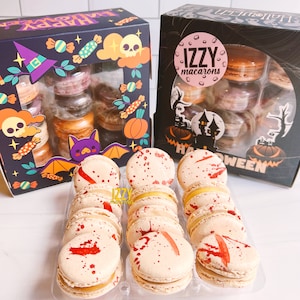 Blood Splatter Halloween French Macarons - 6/12/24 - Choose your Flavor - Halloween Cookies Macaroons Edible