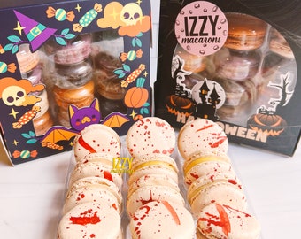 Blood Splatter Halloween French Macarons - 6/12/24 - Choose your Flavor - Halloween Cookies Macaroons Edible