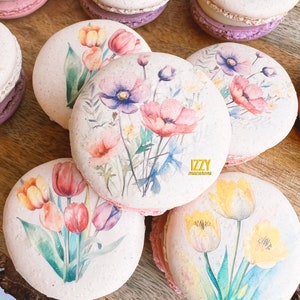 Spring Flowers French Macarons 12 or 24 - Choose your flavors - Spring, Lavender, Tulip Flowers Macarons - Flower Macarons - Mother's Day