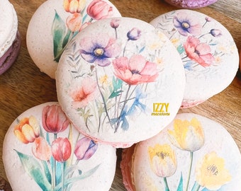 Spring Flowers French Macarons 12 or 24 - Choose your flavors - Spring, Lavender, Tulip Flowers Macarons - Flower Macarons - Mother's Day