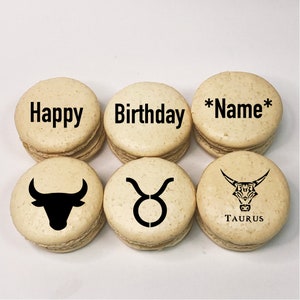 Zodiac French Macarons Gift - Personalize Sign Macarons Birthday Gift - Choose your flavors - Stencil Designs French Cookies - Gift