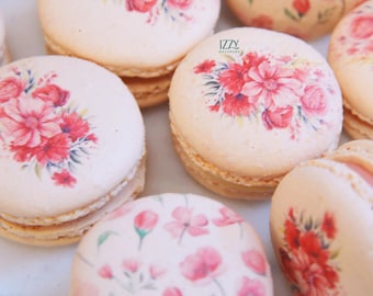 Pink Flower Macarons - Spring Flower/ Wedding Flower - French Macarons - Choose Color/ Flavors - Baby Shower- Monogram - Gluten-Free