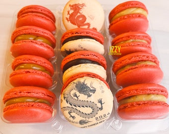 Dragon French Macarons Year Of the Dragon 2024 - Chinese New Year - Customized Box - Choose your flavors - Edible Macaroons - French Mac Red