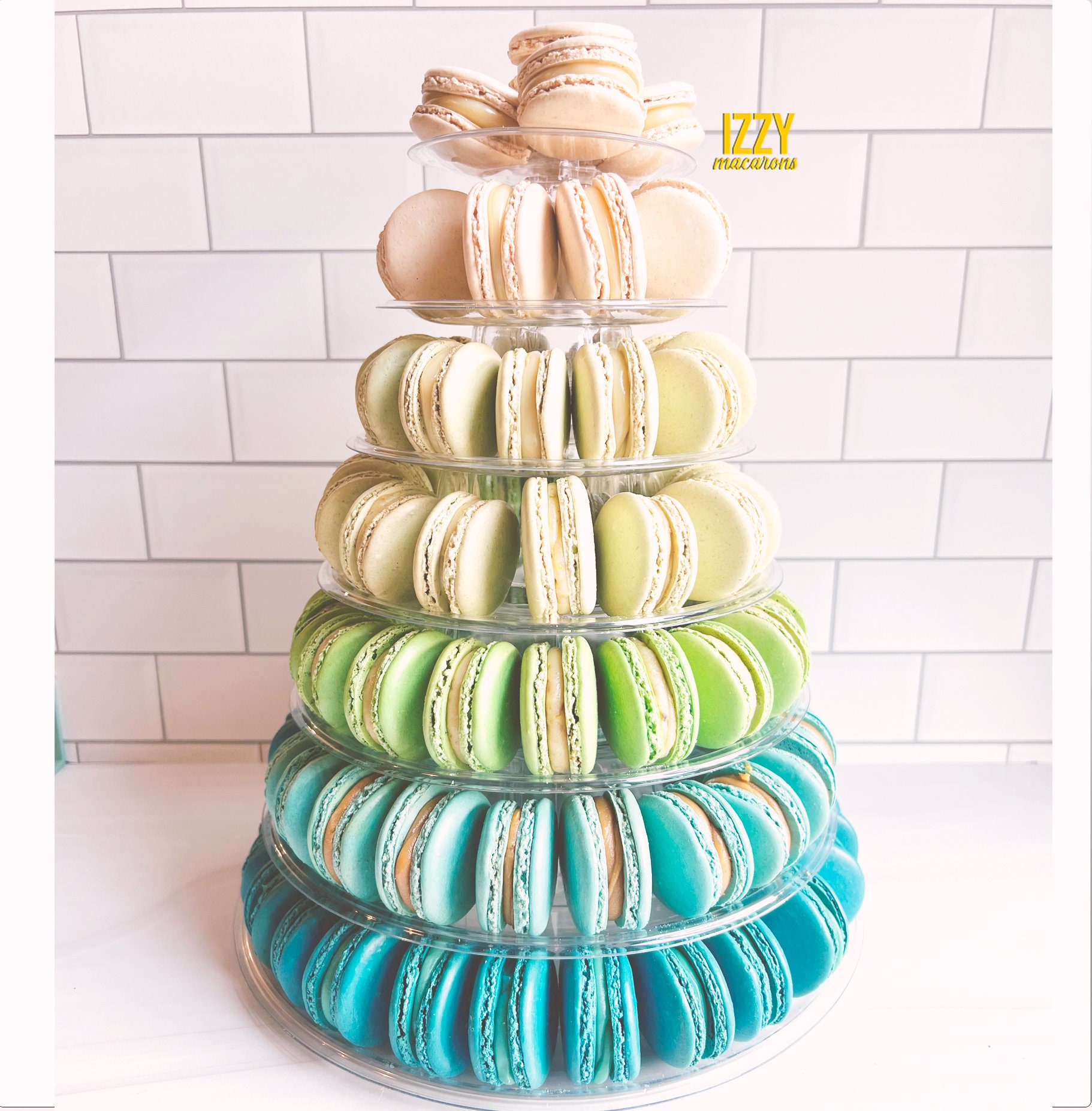 Blue Ombré Macaron Tower - 132 Macarons - 8 Tiers - Tower Stand