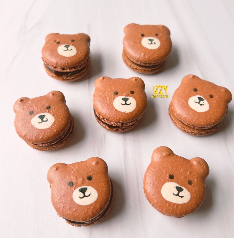 Bear French Macarons 12 or 24 Choose your flavors Edible Macaroons French Cookies Teddy Bear cookies Macarons image 7