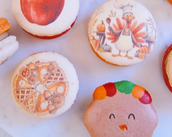 Thanksgiving French Macarons Box - 6.12 or 24 - Macarons Vanilla/ Pumpkin/ Pecan Pie - Thanksgiving Macaroons - Pumpkin Spice
