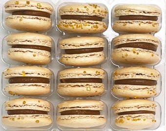 Salted Caramel French Macarons - 6,12 or 24 - French Salted Caramel Flavor Macaroons - Ivory with gold Macrons