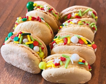 Taco Macarons - Choose your flavors 15 or 30 - Taco Inspired Designs French Cookies - Gift - Cinco de mayo Taquitos Macaroons