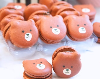 Teddy Bear French Macarons 6, 12, 24 - Choose your flavors - Edible Macaroons - French Cookies - Teddy Bear cookies Macarons